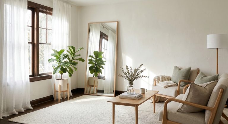 Bright cozy room styled to maximize natural light without renovation.