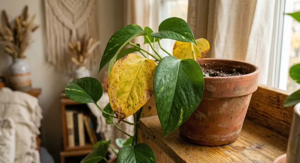 Houseplant with several yellow leaves showing early signs of poor health