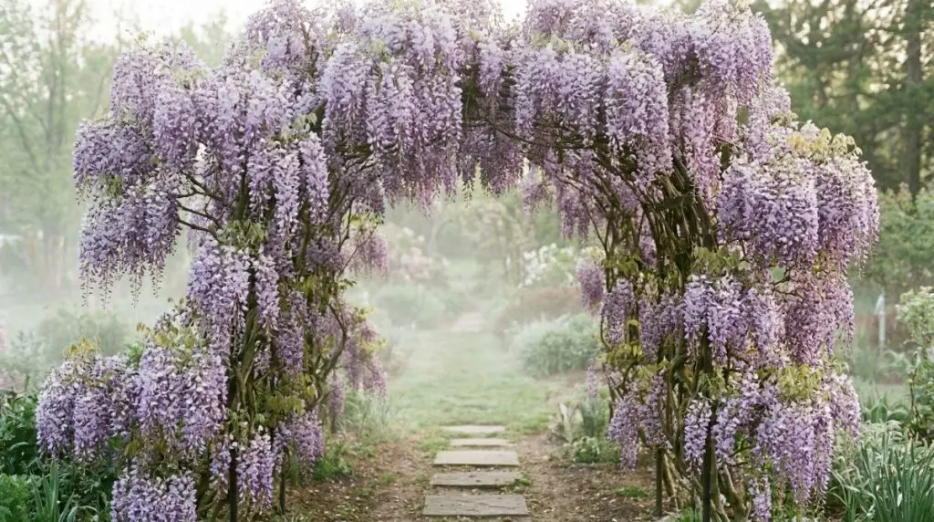 A wisteria-covered arch trellis creates a stunning living gateway that fills your garden with fragrance and beauty — one of the most romantic structures you can add outdoors.